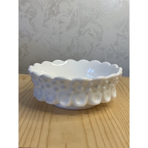 Vintage White Hobnail Milk Glass Bowl Candy Nuts Candle Holder - Picture 1 of 4